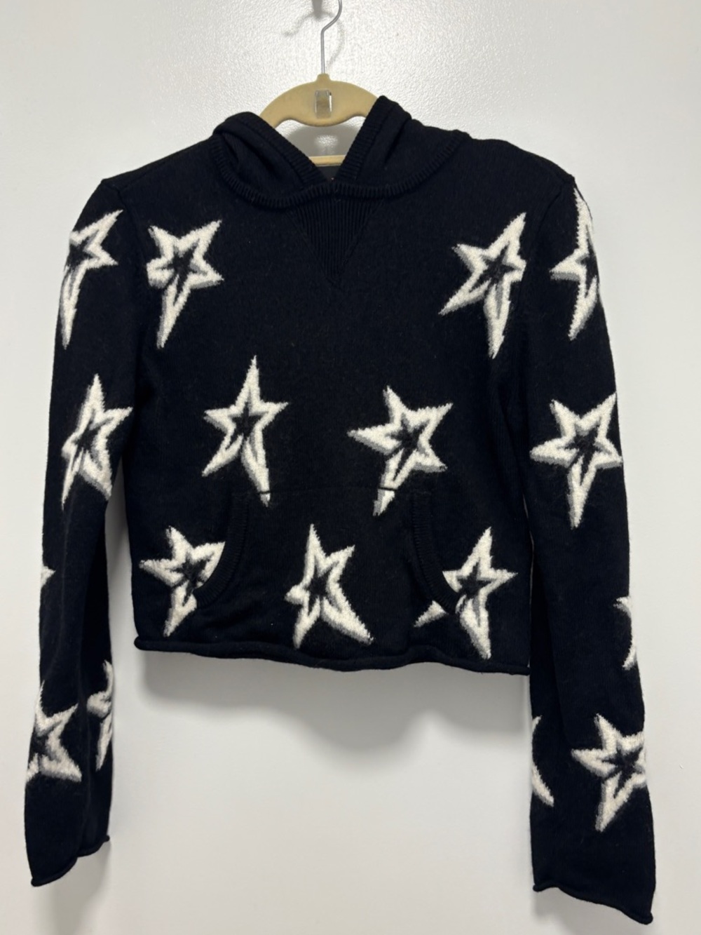 Perfect Moment Star Cropped Black Wool Hoodie